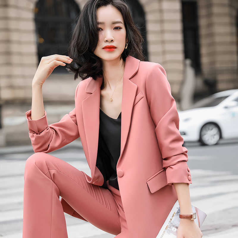 

Large size women' -4XL high quality ladies blazer pants Two-piece suit autumn slim office jacket Work clothes 210527, Black blazer pants