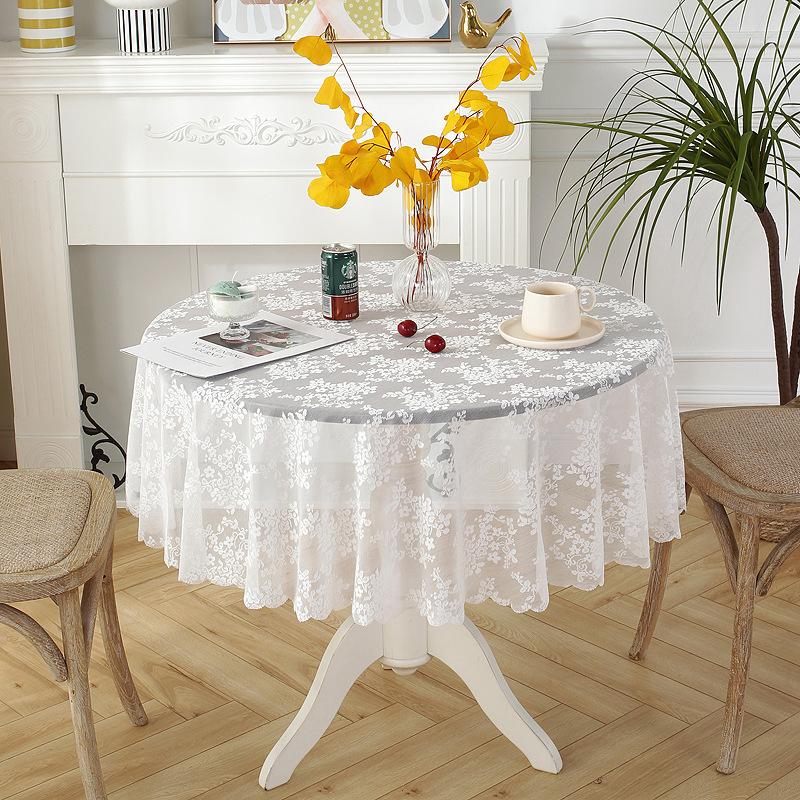 

Table Cloth Ins European Style White Round Lace For Events Home Party Wedding Romantic Decoration Coffee Cover Yarn Tablecloth, White diamonds