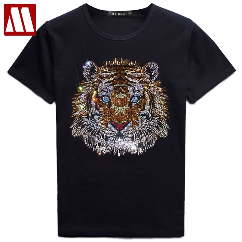 

Summer Mens Luxury Top Tees Male Tiger T-shirt Cotton Fashion Diamond Bottoming Shirt Designer Man Tee Shirts 210721, T015-o-black