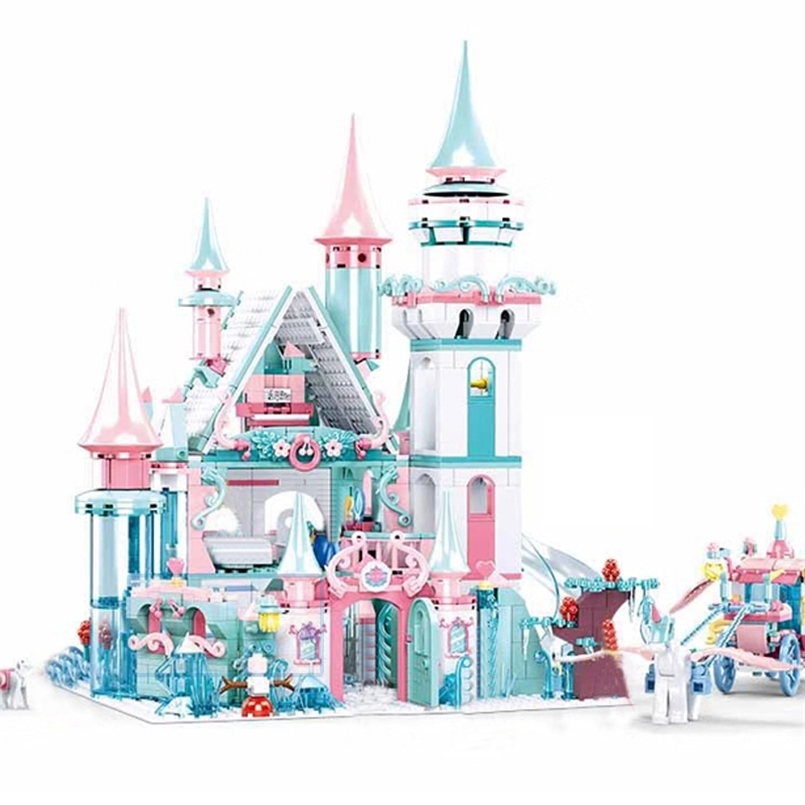 

QWZ 1314pcs Snow World Series Magical Ice Castle Set Girls Building Blocks Bricks Toys Girl Friend For Christmas Gifts 210901