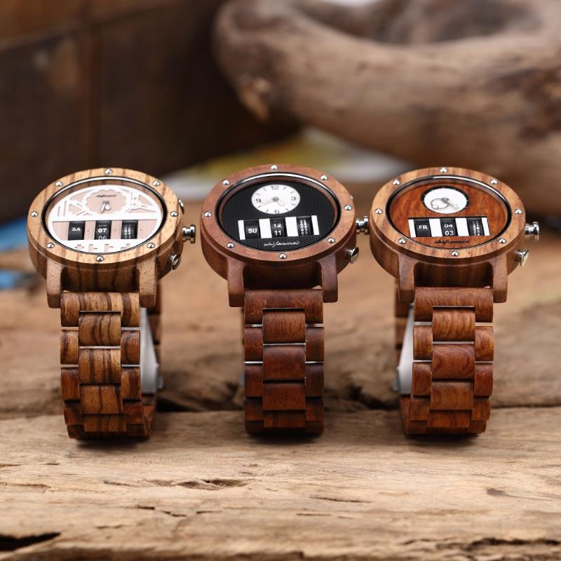 

Wristwatches Elegant Classic Men's Flywheel Wooden Watch Wheel Fashion Stainless Steel Waterproof Luxury Golden Quartz