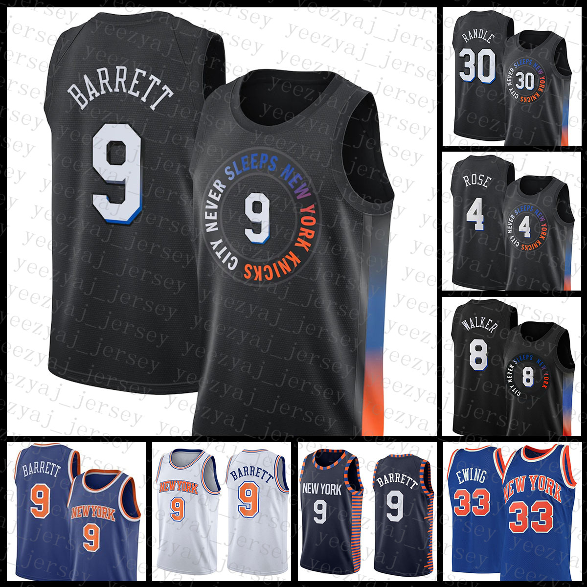 

Mens New Basketball Jerseys York Sleeveless Knick RJ 9 Barrett Julius 30 Randle Derrick 4 Rose Kemba 8 Walker Patrick 33 Ewing Quick Dry, Jersey-nks