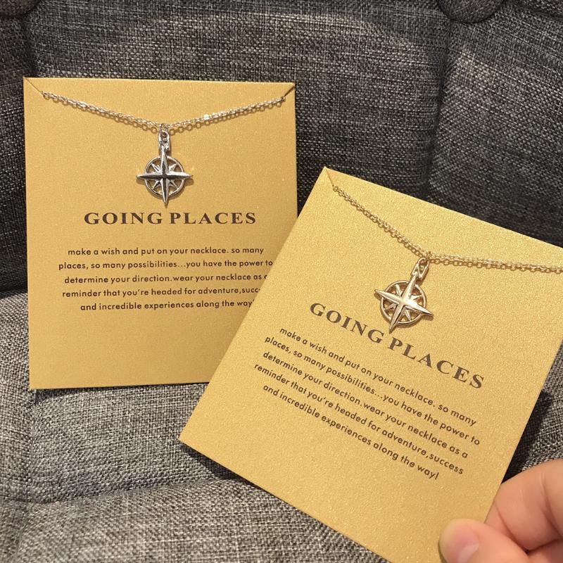 

Pendant Necklaces Trendy Going Places North Star Compass Sliver Gold Plated Alloy Charm Chains Necklace For Women Cardboard