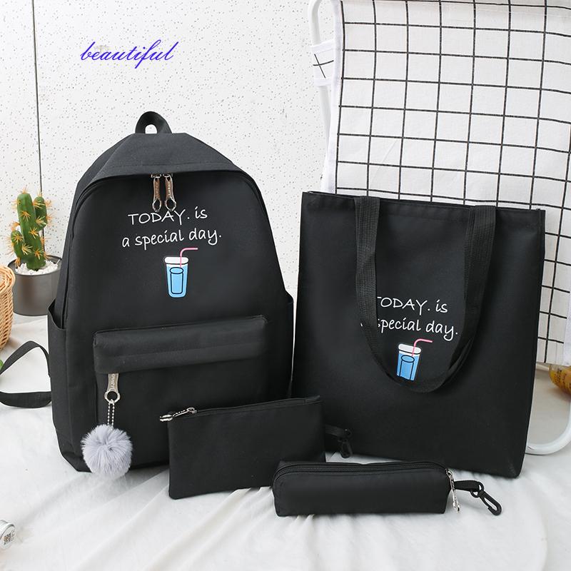 

School Bags 4 Pcs Sets Canvas Schoolbags For Teenage Girls Female Children Shoulder Trend Backpack Fashion Women