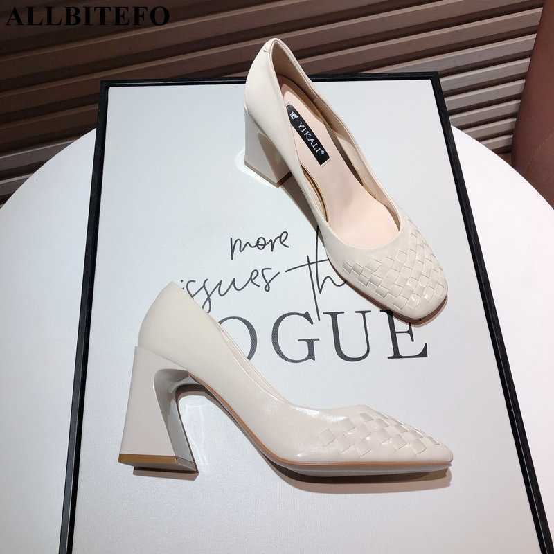 

ALLBITEFO Weaving Design Spring Fashion Leisure High Heel Shoes Women Heels Shoes High Heels Square Toe Office Work Shoes 210611, As picture