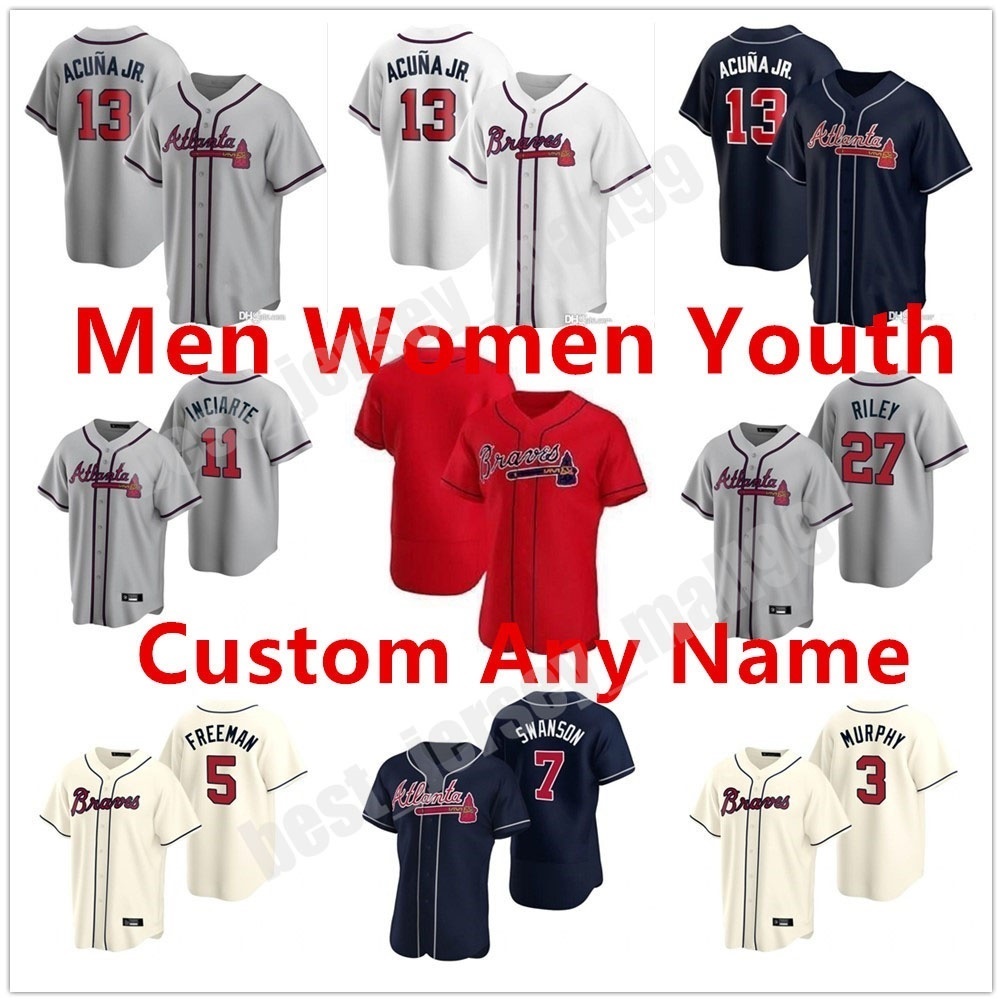

Custom 2021 Atlanta Men Women Youth 20 Marcell Ozuna Jersey 5 Freddie Freeman 7 Dansby Swanson 13 Ronald Acuna Jr. 1 Ozzie Albies Mike Sorok, Blue;black