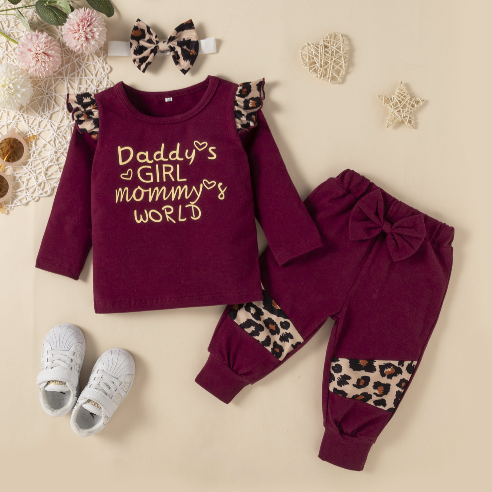 

Euro American Girl Clothing Set Long Sleeve Letters Print T-shirt + Pants +Headband Autumn Cotton Soft Kids clothes Three Piece sets 3-24months, Mix colors
