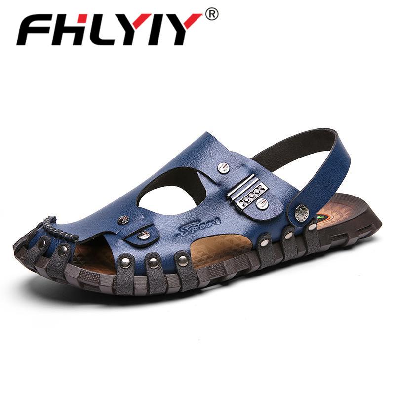 

Sandals Fhlyiy Man 2021 Summer Men Breathable Leather Beach Flip Flops Casual Shoes Comfortable Slip-on Men's, Black