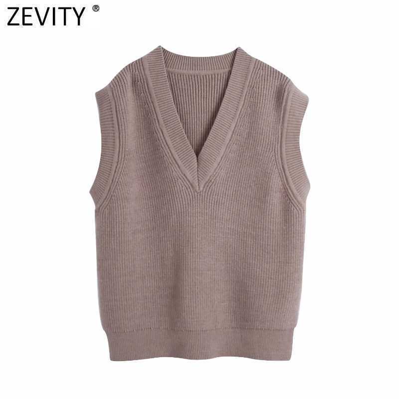 

Zevity Women Fashion V Neck Solid Color Sleeveless Vest Knitting Sweater Ladies Chic Leisure PulloversCasual Brand Tops S537 210603, As pic s537bb