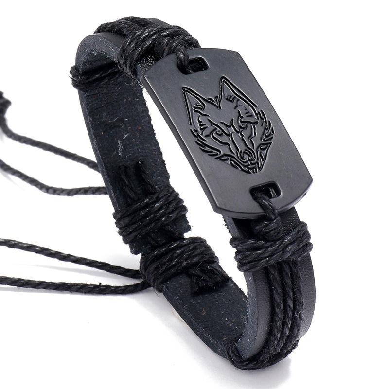 

Charm Bracelets Punk Bangle Wolf Head Leather Bracelet For Women Men Friendship Handmade Weave Adjustable Wristband Jewelry Accessories Gift, Golden;silver