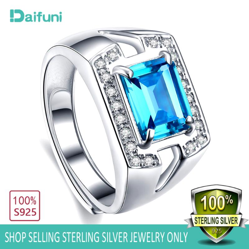 

Cluster Rings Charm Blue Crystal Stone Real 925 Sterling Silver Jewelry Engagement Wedding For Men Luxury Party Ring, Golden;silver