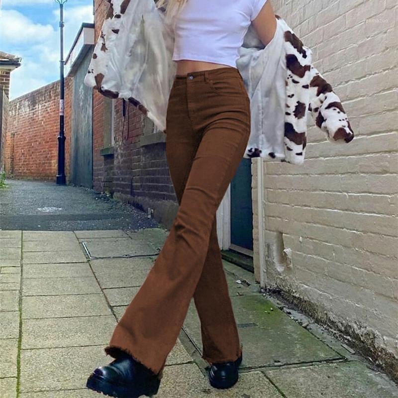 

Women's Pants & Capris Flared Women High Waisted Stretch Trousers Vintage Solid Color Jeans For Female Streetwear Bell Bottom Pantalones, Black;white