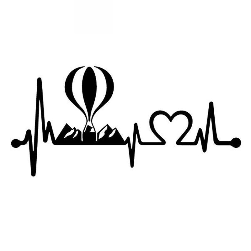 Hot Air Balloon Electrocardiogram Decals High Quality Car Window Decoration Personalized Decals Black/white, 18cm*9cm-image-687049527