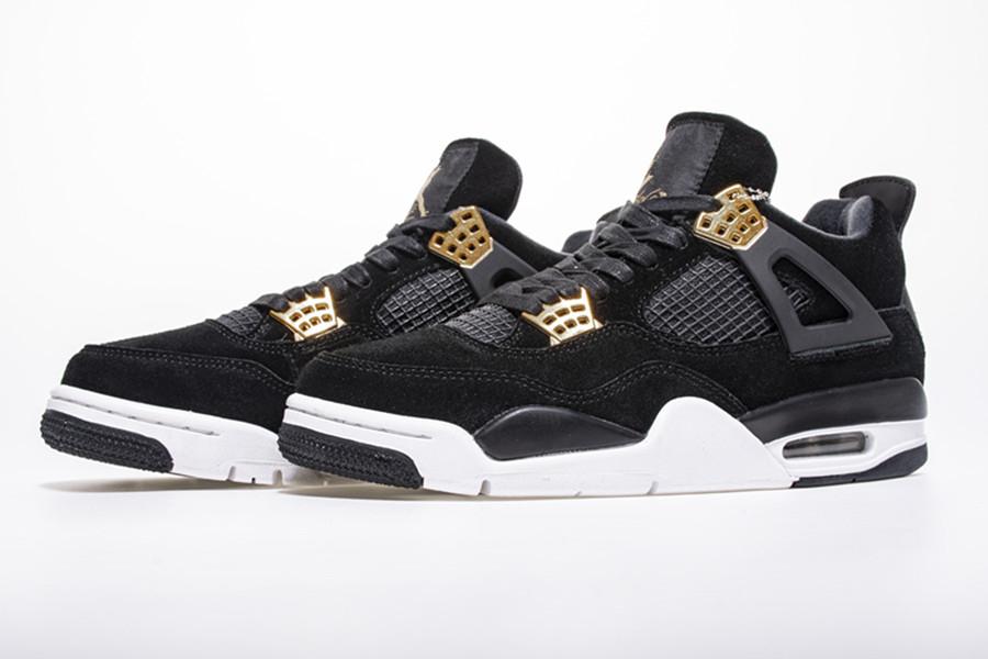 Jumpman 4 Royalty Retro Mens Basketball Shoes Black/Metallic Gold-White Outdoor Sports Sneakers With Original Box