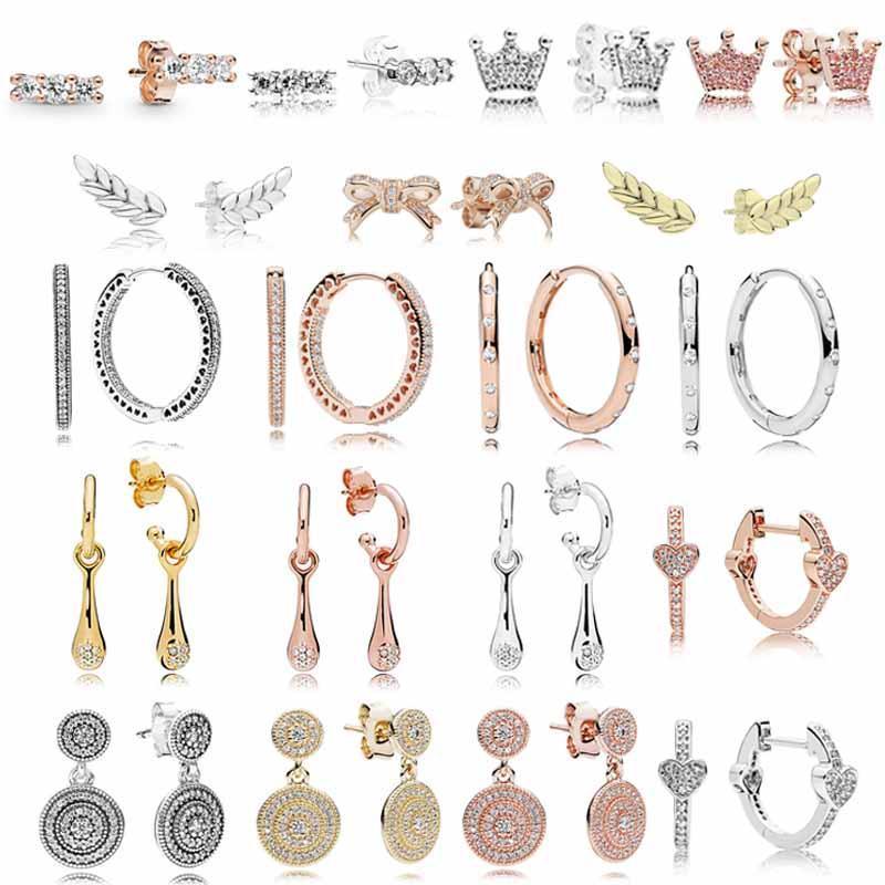 

Sterling Silver Rose Droplets Heart Circles Radiant Elegance Enchanted Crown Stud Earrings For Women Jewelry Gift, Golden;silver