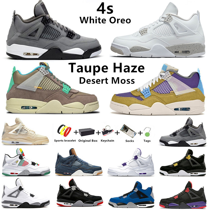 

Taupe Haze Desert Moss Jumpman 4s mens basketball shoes 4 White Oreo Cool Grey Black Cat men women trainer sports sneakers with box, Color#41