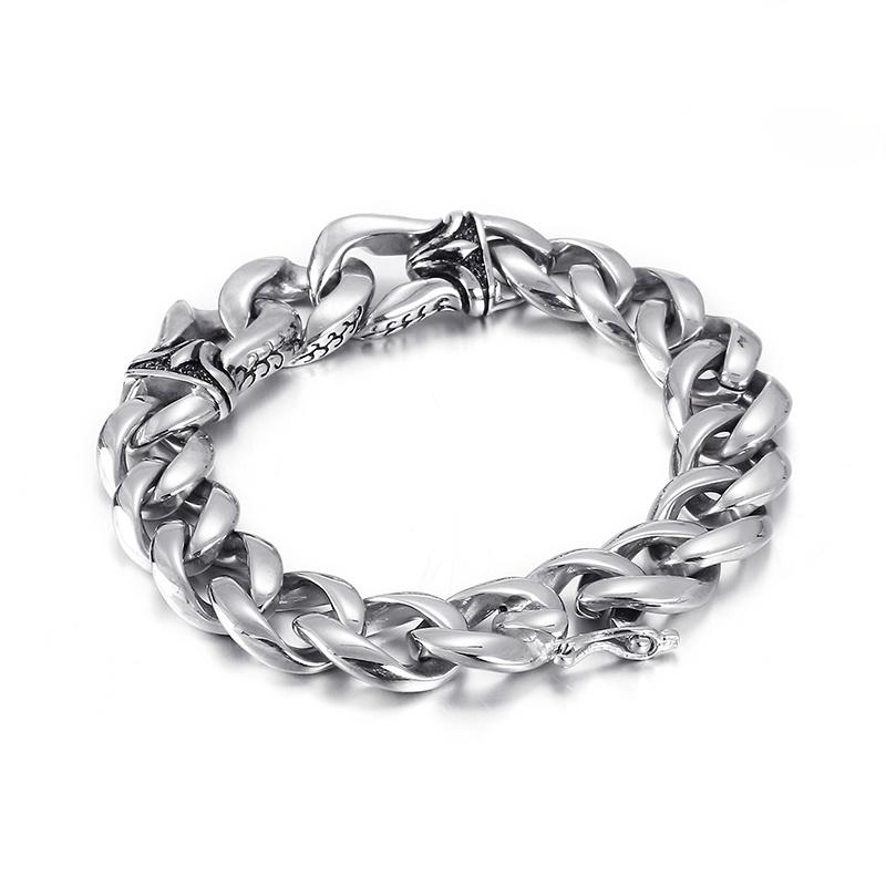 Link, Chain Jewels Store High Quality Vintage 13mm Wide Men&#039;s Simple Bracelet Textured Stainless Steel Polished Jewelry For Man-image-705110118