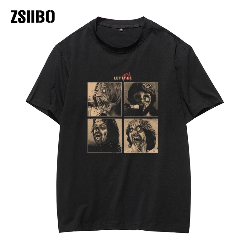 

ZSIIBO Halloween Horror Blood T Shirt Men Women Tee Shirts Let it be Zom Cosplay tshirt Zombie band Print 3d Streetwear Tops, White