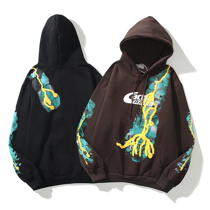 

Catcus Jack Lightning Print Tech Fleece Mens and Womens Sweatshirts Harajuku Oversize High Street Casual Hoodie, Style 1-black