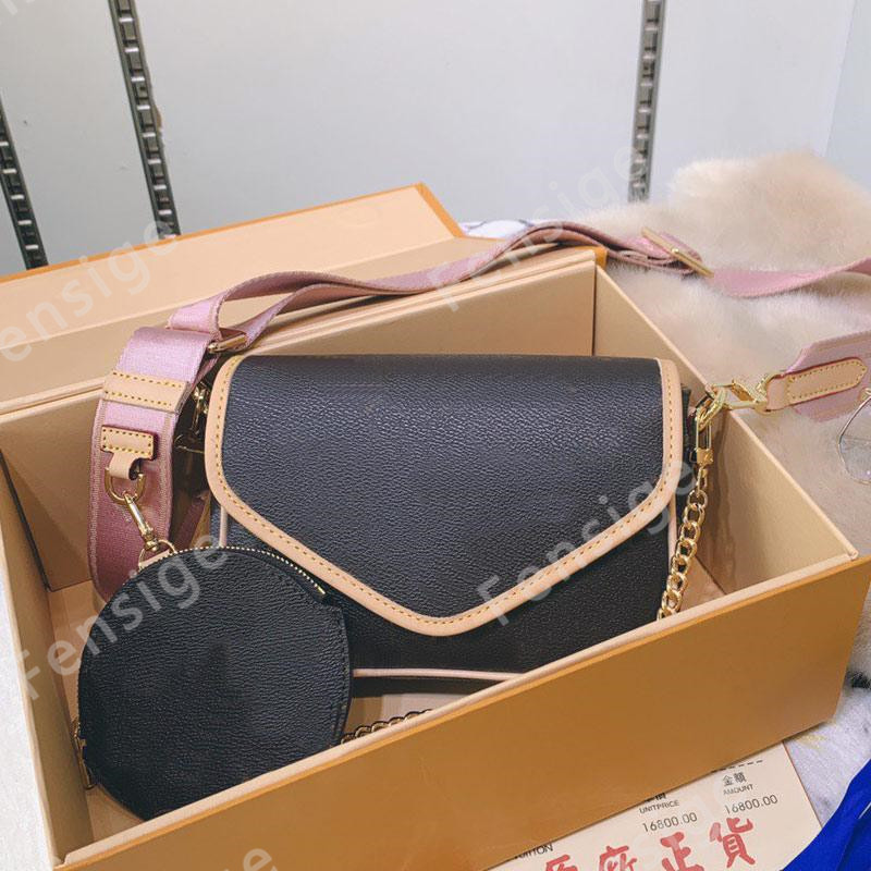 

Women Multi Pochette Chain Designer Cross Body Bag Classic Flower Luxurys Designers 2 Set Round Coin Purse Handbag M56461 M51703, #4