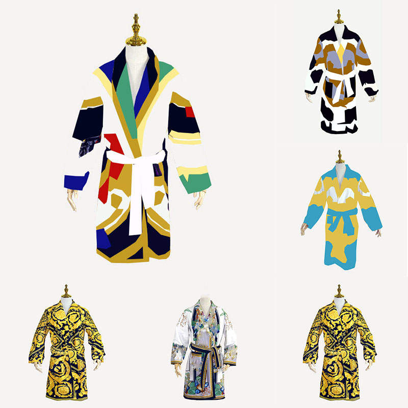 

Luxury Cotton Couples Bath Robe Sleepwear Nightgown Retro Print Mens Womens Bathrobe High Quality Pajamas Set