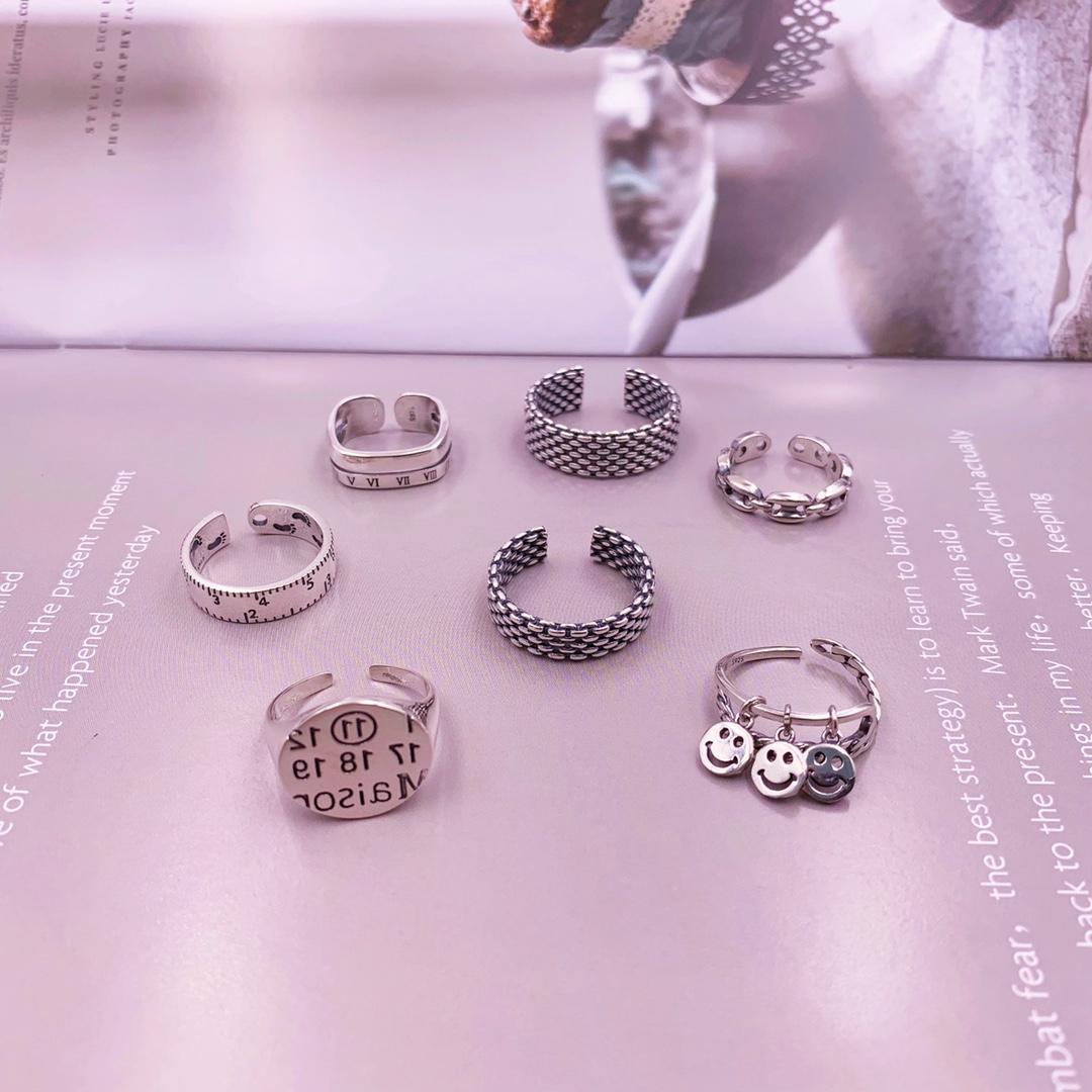 

Retro Adjustable Small 925 Sterling Silver Rings Female Fashion Personality Niche Simple Ring 12pcs