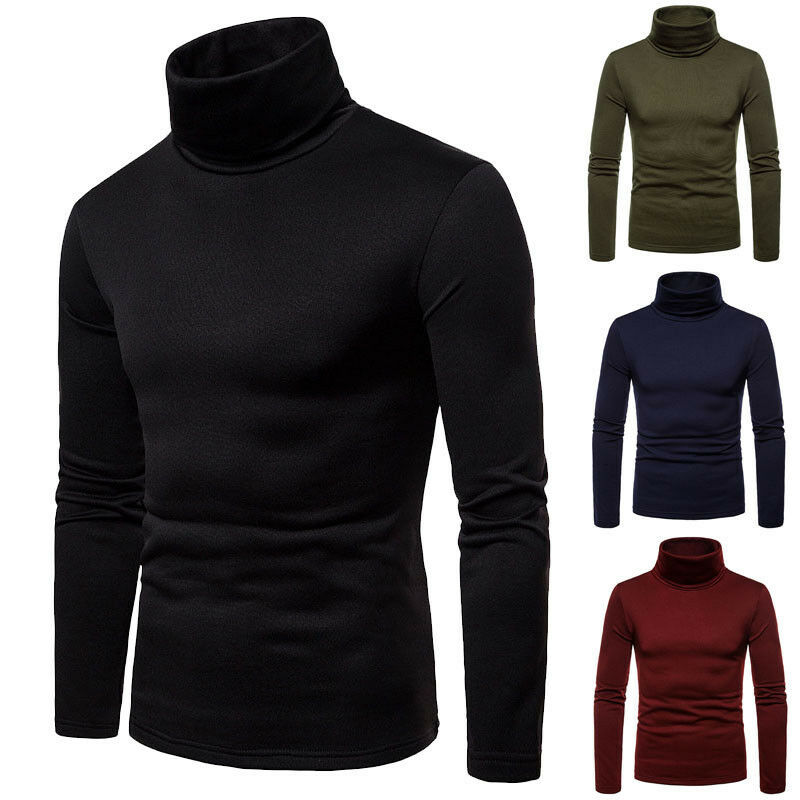 

Men's Sweaters Fashion- New Autumn Winter Men'S Turtleneck Solid Color Casual Slim Fit Brand Knitted Pullovers 51XC, Wine red