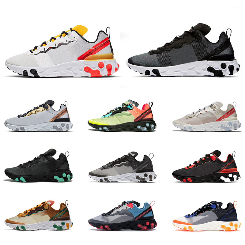

2021 React Element 87 55 Men Women Running Shoes Anthracite Light Bone Black White Red Desert Sand Sneakers Sports Size 36-45, #17 triple black