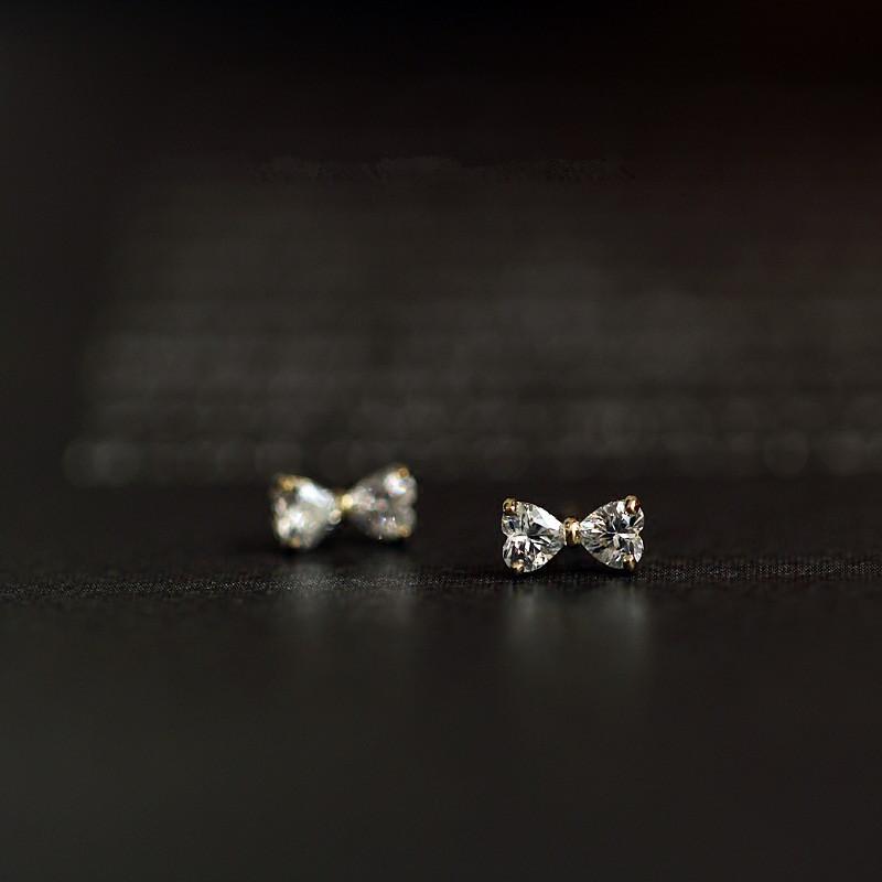 

Stud 925 Sterling Silver Plating 14k Gold Inlaid Crystal Simple Bow Earrings Women Small Cute Student Girlfriends Jewelry Accessories, Golden;silver