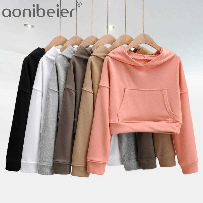 

Autumn Womens Hoodies Pullover Crop Top Hoodie Kangaroo Big Pocket Hooded Women Casual Long Sleeve 210604, Coffee top