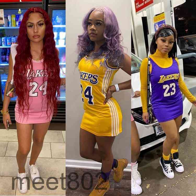 

Women dresses 2021 summer New women's Fashion Designer round neck letter printed basketball Stripe dress Slim sleeveless vest Short skirt, Black;gray