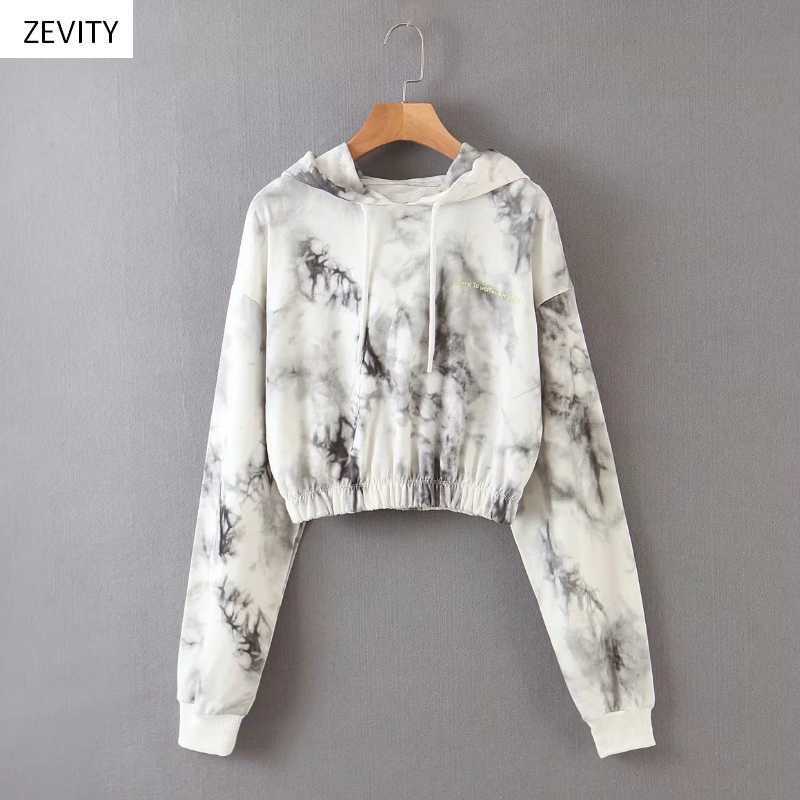 

Zevity Women vintage ink tie dyed painting casual hooded sweatershirts ladies hem elastic hoodies brand chic tops H300 210603, Xqb h300h