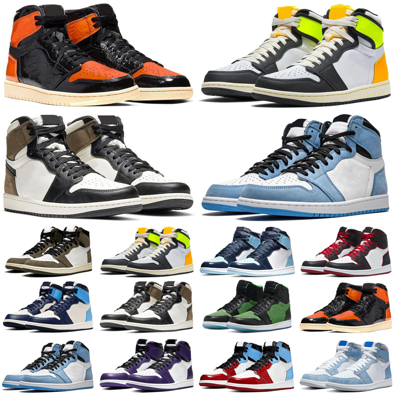 

fashion Dark Mocha 1 1s jumpman men women shoes University Blue Volt Gold Hyper Royal Obsidian UNC Athletic mens trainers sports sneakers, #5 obsidian