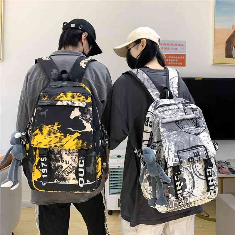 

Korean version high school students large capacity men's ins fashion camouflage student schoolbag leisure travel backpack, Yellow