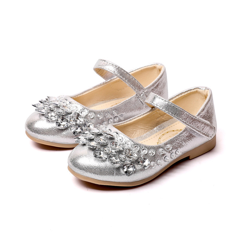

Girls Rhinestone Bling Shiny Girls Crystal Shoes Childrens Leather Shoes For Kids Flats Princess Dress Shoes For Stage Wedding, Gold