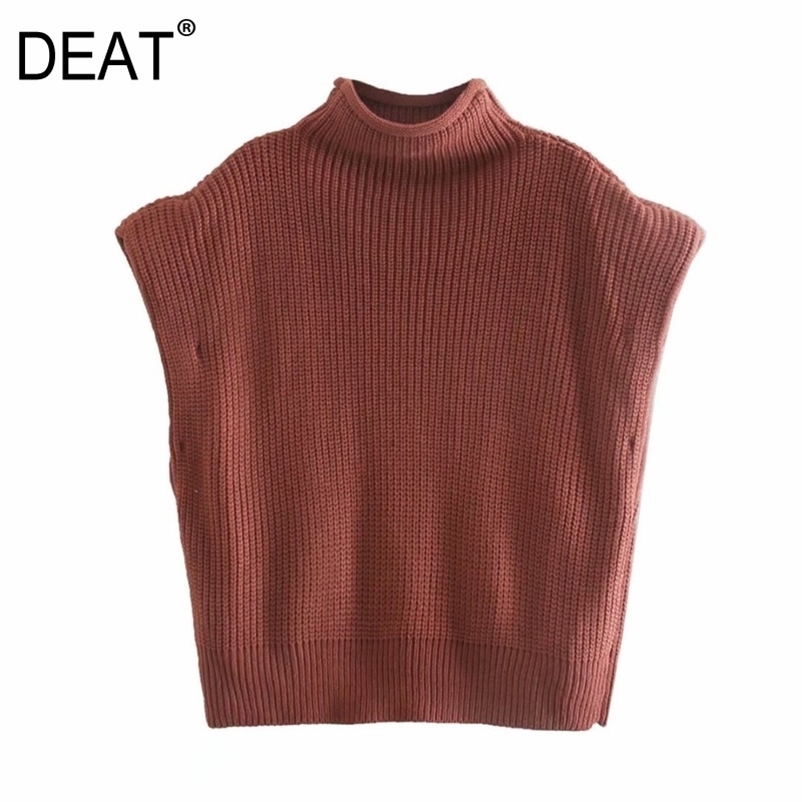 

Casual Sleeveless Stand-up Collar Solid Color Loose Knitting Sweater Vest Spring Autumn Fashion 13C164 210525, Wine