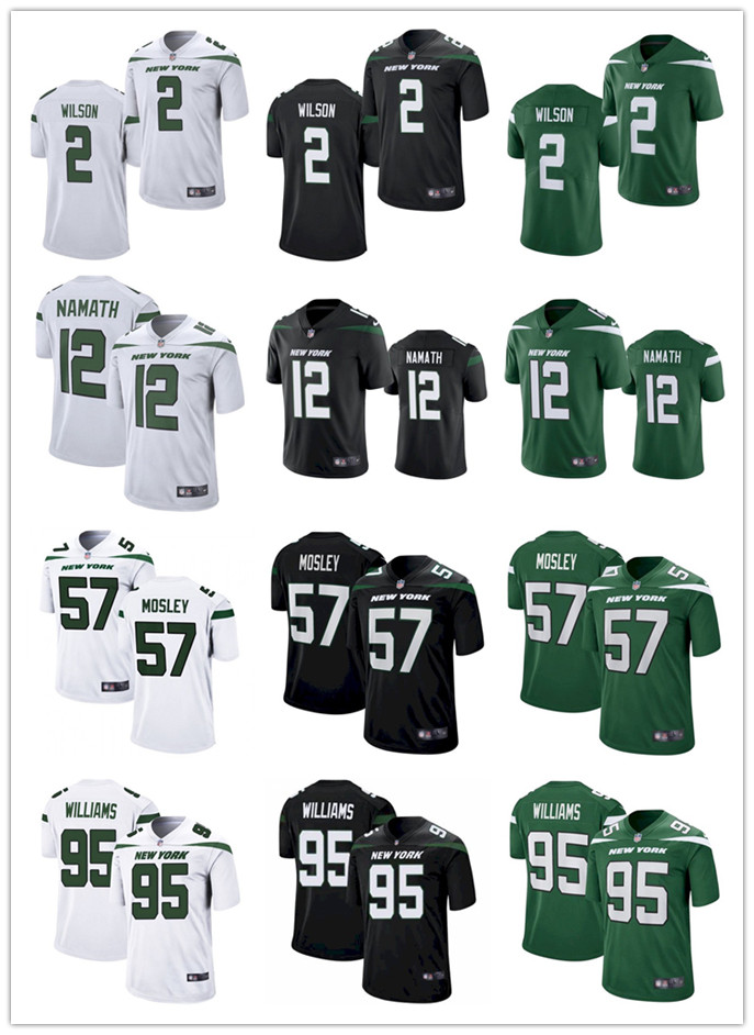 

Men Women Youth 57 C.J. Mosley 2 Zach Wilson 12 Joe Namath 95 Quinnen Williams Black Green Customs Football Jersey, Black;red