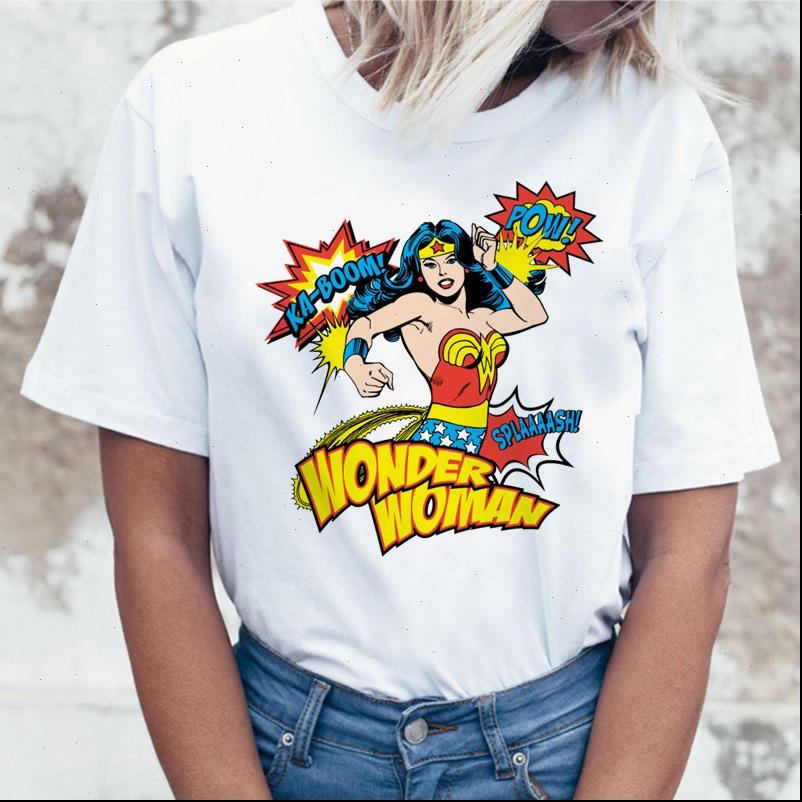 

wonder woman womens t shirt ulzzang harajuku retro lady femme hip hop female summer street cartoon drop, White