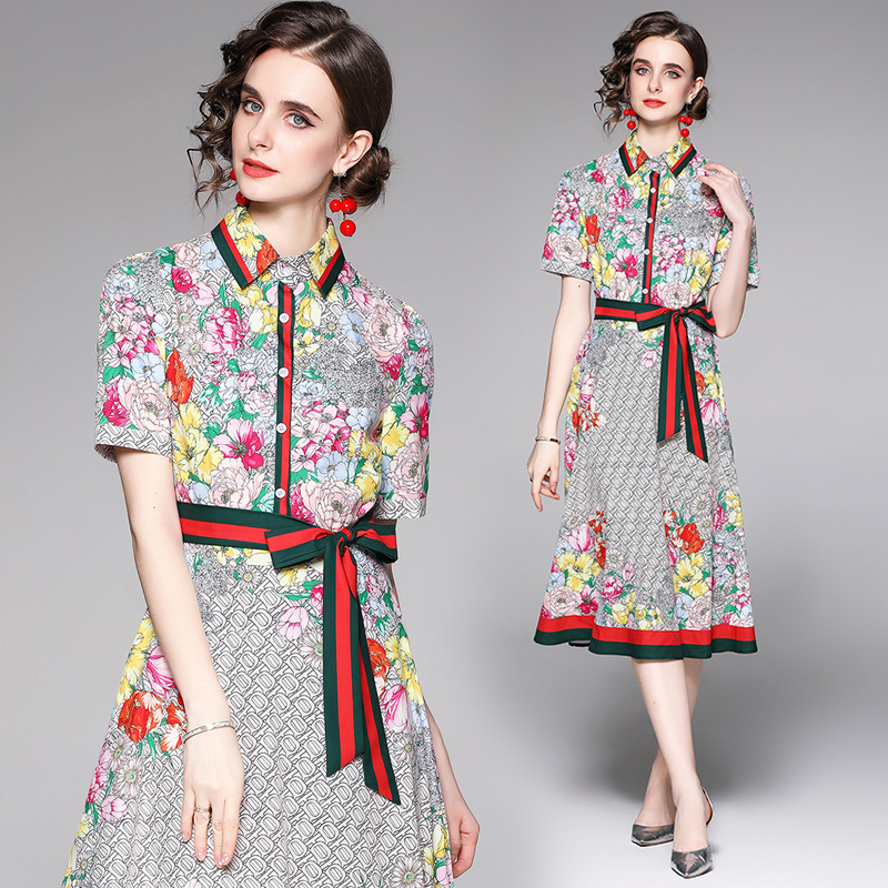 

2021 Floral Runway A-Line Dress Luxury Designer Vintage Ribbon Bow Office Ladies Long Sleeve Slim Midi Dresses Autumn Winter Fashion Casual Vacation Party Frock, Purple