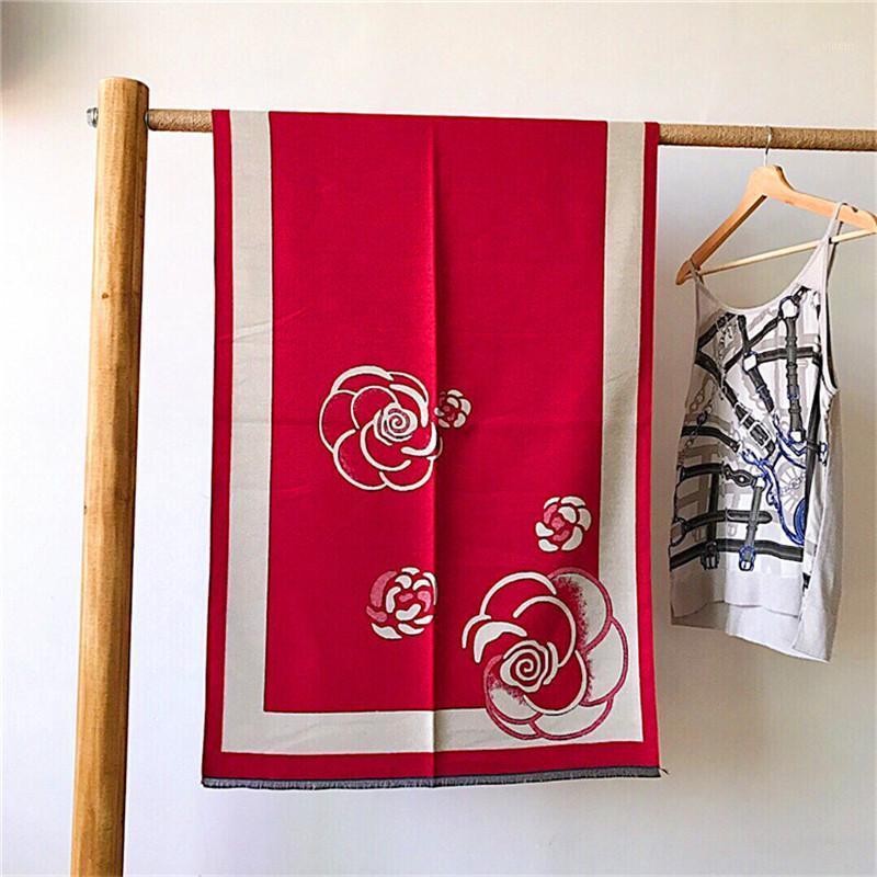 

Scarves Fashion Luxury Camellia Winter Scarf Women Cashmere Warm Foulard Lady Thick Soft Bufanda Shawls Wraps 2021, Blue;gray