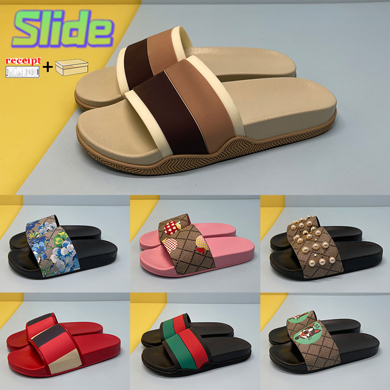 

2022 Fashion Slippers Interlocking Bloom Men Women Stripe Slide Leather Rubber Black Pursuit Pool Slides Mens Beach Sandals With Box 35-45, Bubble wrap packaging