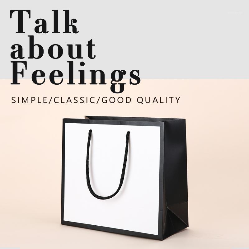 

Gift Wrap Bag Packaging Customized LOGO Printing Black Border Handbag Handle Shopping Paper Present Clothes Books