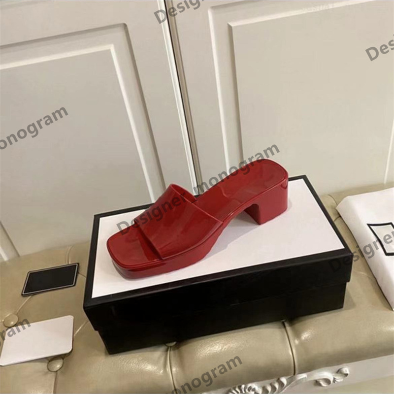 

Women Rubber Slide Sandal Chunky 5.5cm Heel Slippers Womans G 8 colors Platform Fashion Multicolor Slipper Casual Flip Flops Lady Channel Mules Shoes