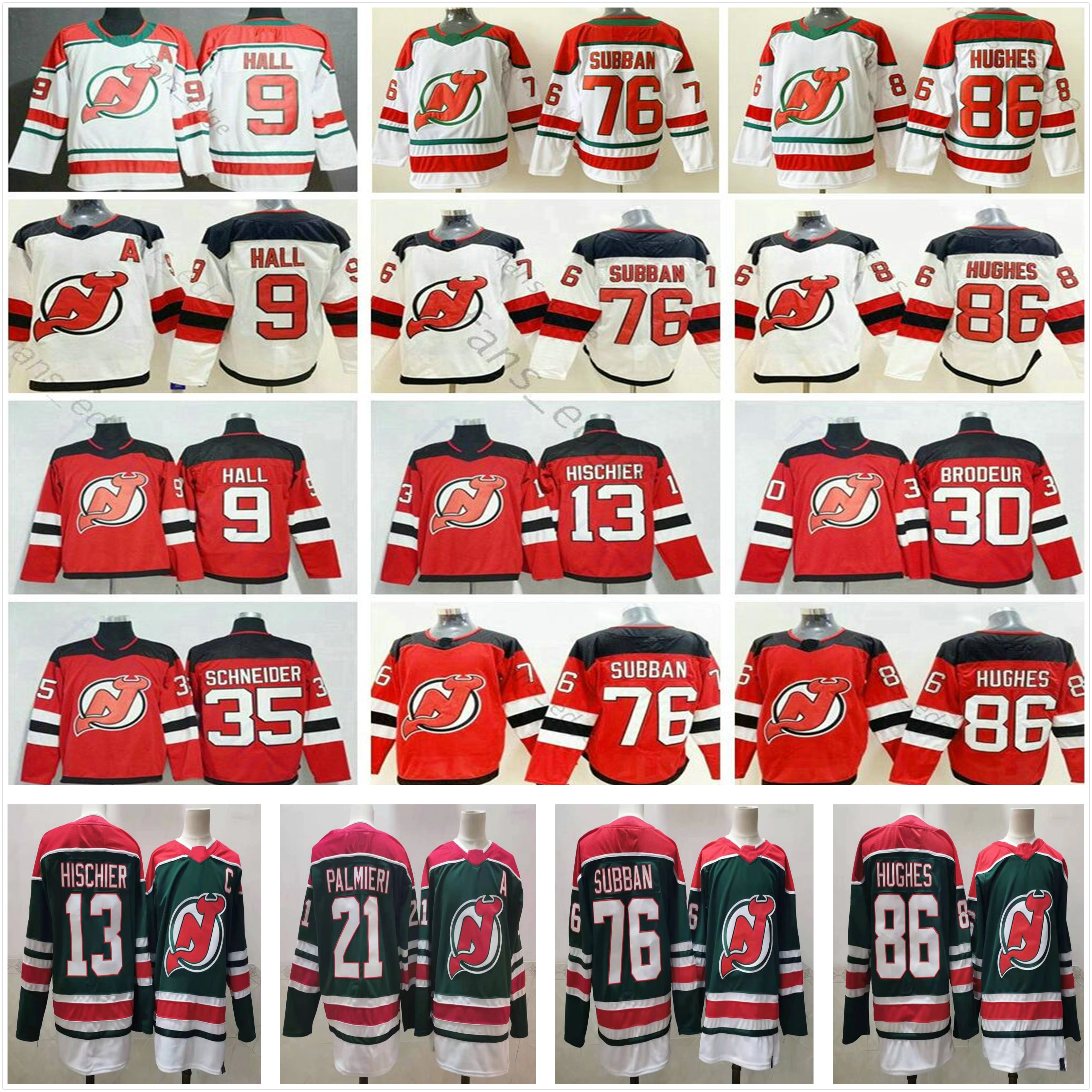

2021 Reverse Retro New Jersey Devils Hockey 86 Jack Hughes 76 PK Subban 35 Cory Schneider 13 Nico Hischier 30 Martin Brodeur 9 Taylor Hall 21 Kyle Palmieri Jerseys, As picture men sizes