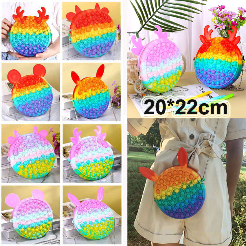 

Rainbow Macaroon Fidget Bubble Chain Bag favor Shoulder Purses Novel Crossbody Handbags Pack Push Stress Relief Sensory Puzzle Toy Early Leaning Education Gift
