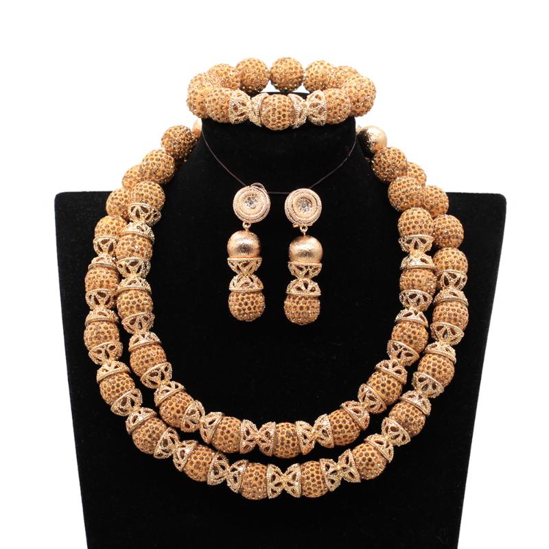 

Earrings & Necklace Dubai Gold Party Jewelry Set Double Layers Rhinestone Beads African Costume Women ABG048, Silver