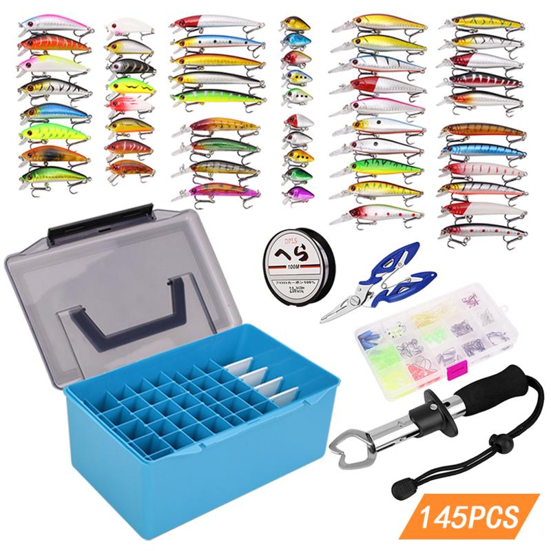 

143pcs Fishing Accessories Kit Assorted Minnow Lures Baits Soft Worm Jig Hooks Swivels With Tackle Box