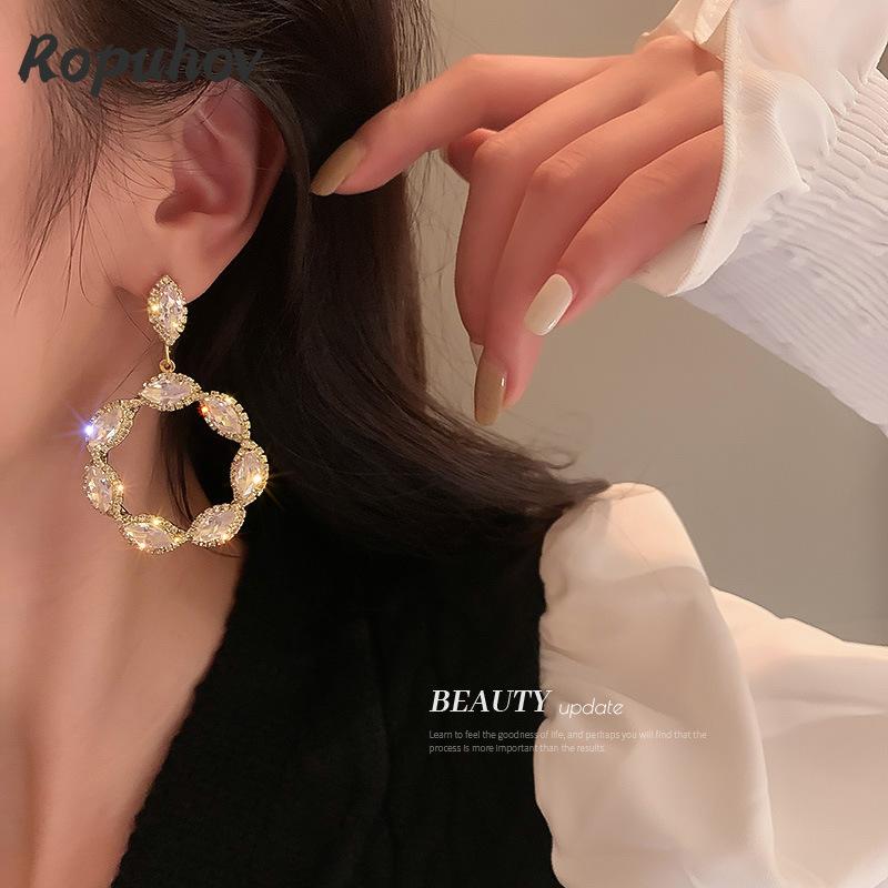 

Dangle & Chandelier Ropuhov 2021 S925 Silvery Needle Woman Korean Zircon Crystal Circle Earrings Fashion Temperament Exaggerated