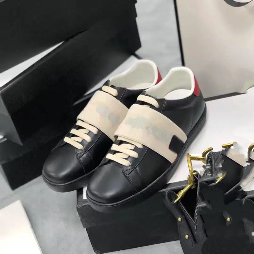 

Men Women Sneaker Casual Shoes Top Quality Snake Chaussures Leather Sneakers Ace Bee Embroidery Stripes Shoe Walking Sports Trainers Tiger, Black