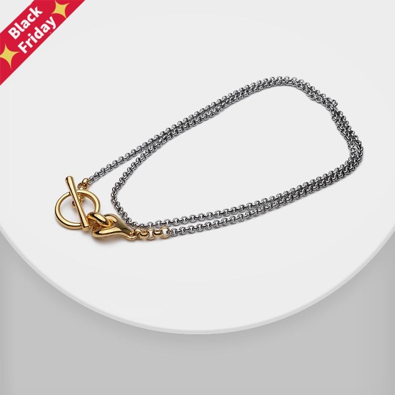

Chains Fashion Matching Color Gold Plating Circle Locker Long Chain Double Layer Necklace, Silver